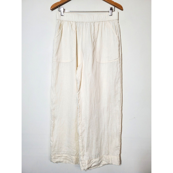 Sigrid Olsen Womens Medium Wide Leg Linen Pants Cream Bohemian Beach Pockets - Picture 8 of 8